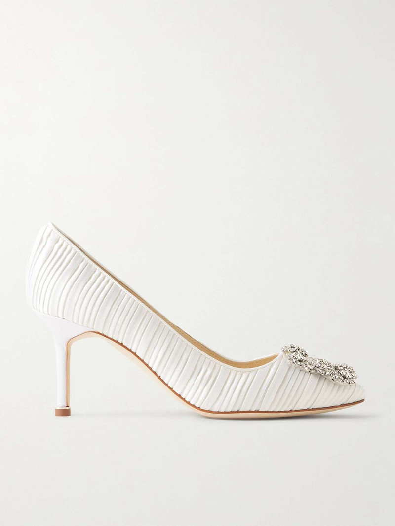 Hangisi 70 crystal-embellished pleated satin pumps White - 1