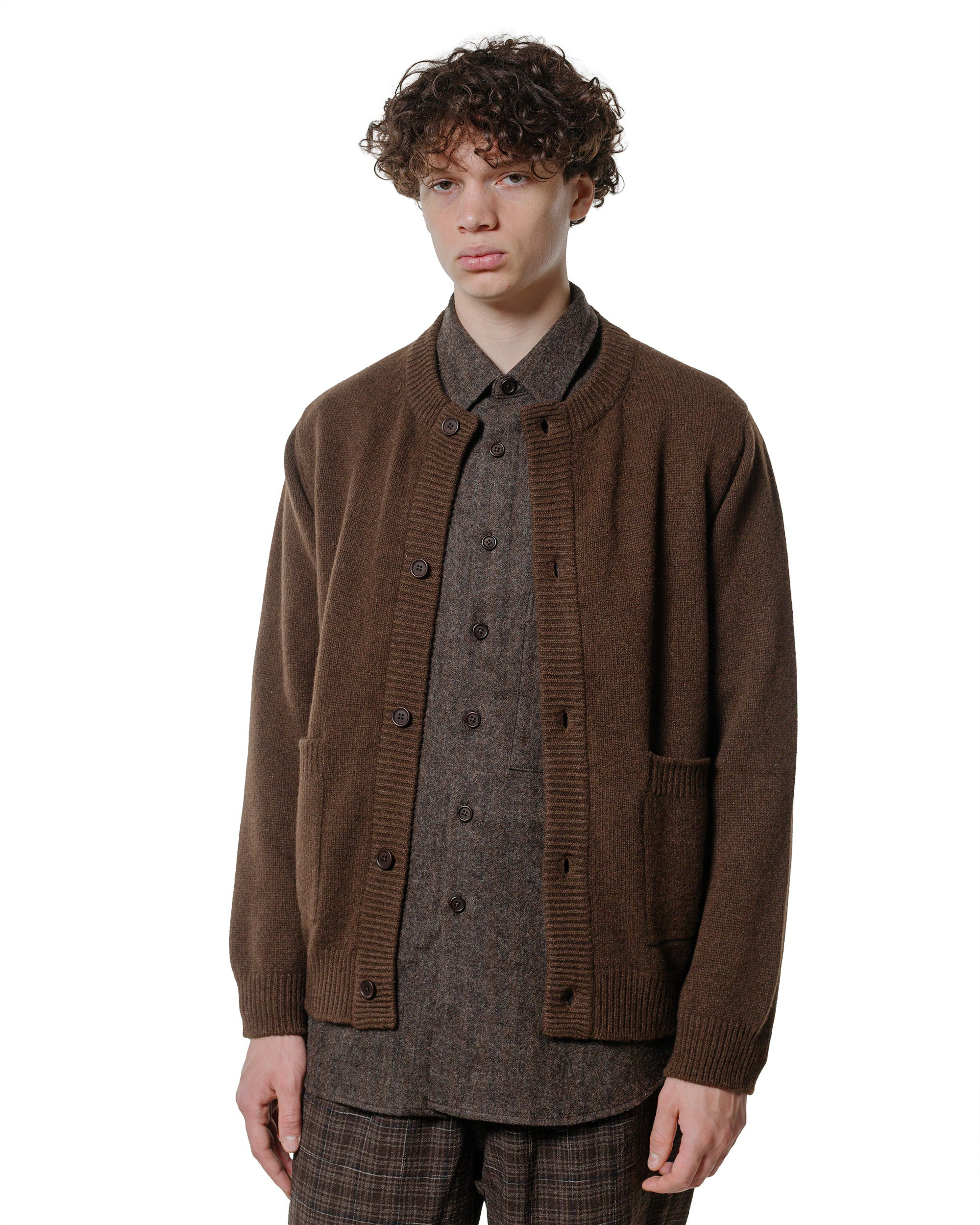 Crewneck Cardigan Undyed Yak Wool Dark Brown - 2