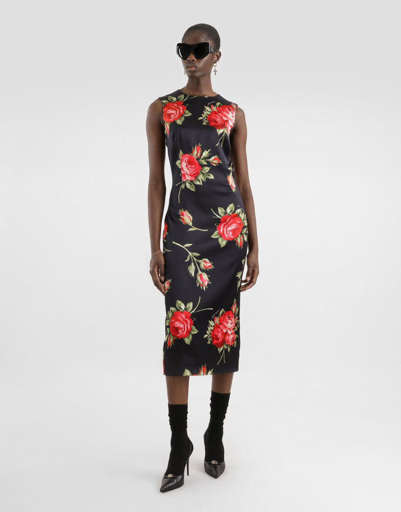 Dolce & Gabbana Rose bouquet-print satin dress outlook