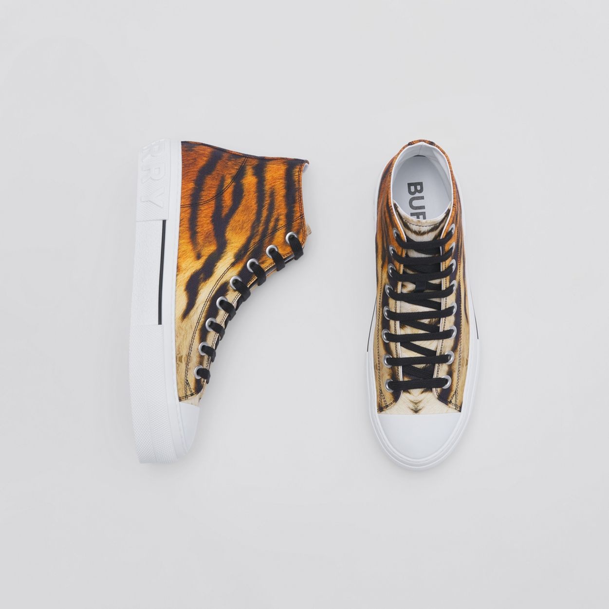 Tiger Print Cotton High-top Sneakers - 1