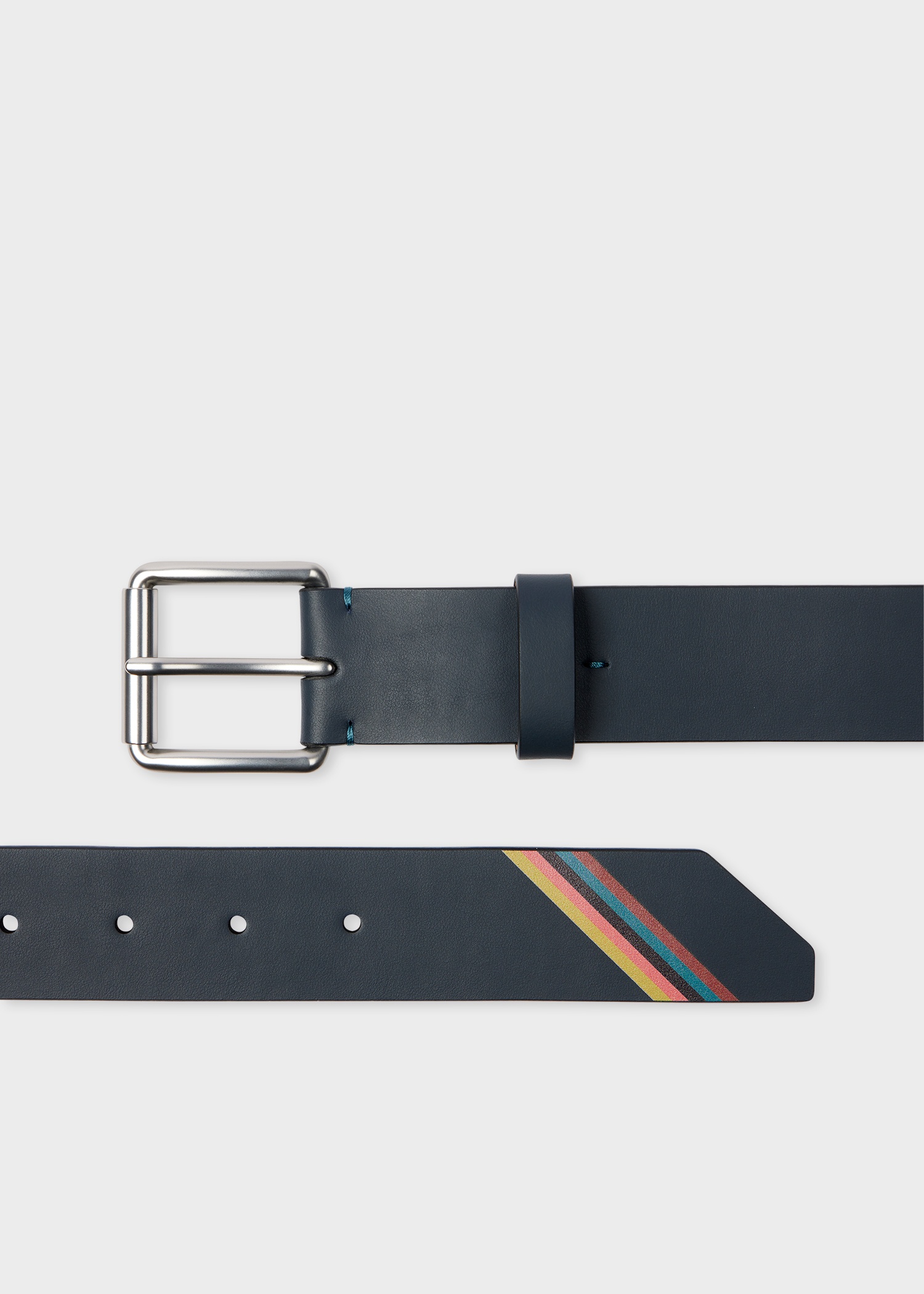Navy 'Artist Stripe' Edge Leather Belt - 1