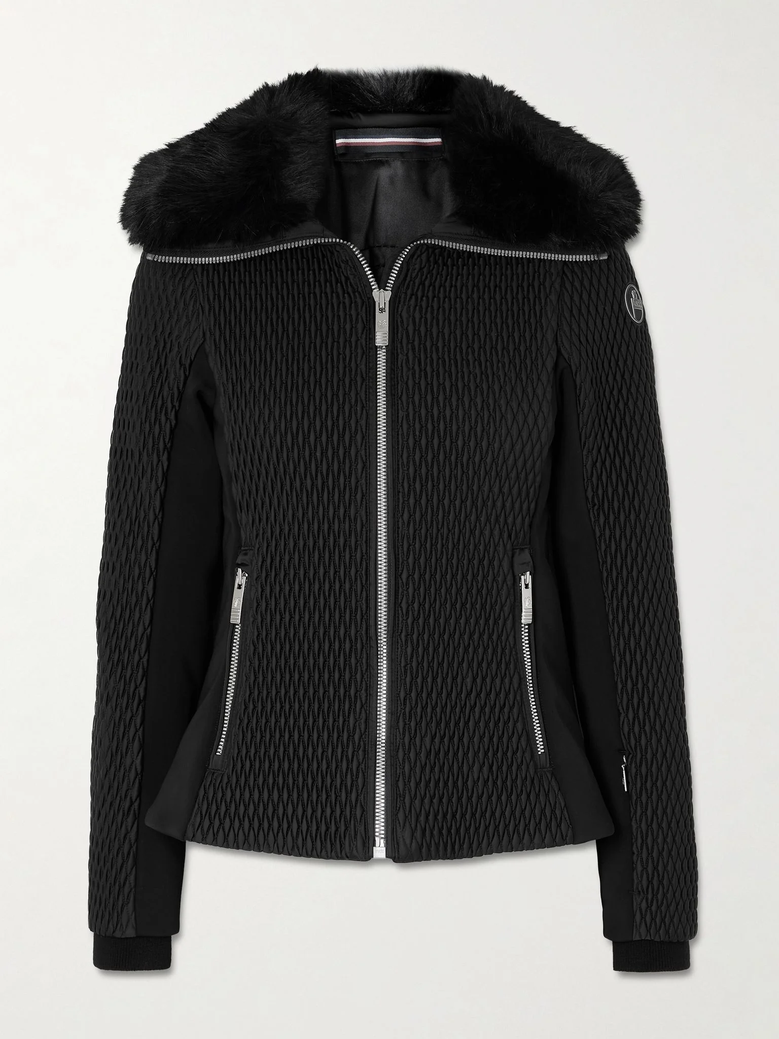 Montana plush-trimmed paneled quilted padded ski jacket Black - 1