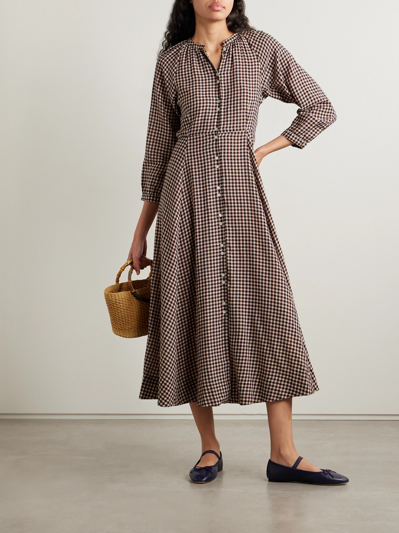 DÔEN Madelaine Checked Organic Cotton-voile Midi Dress outlook