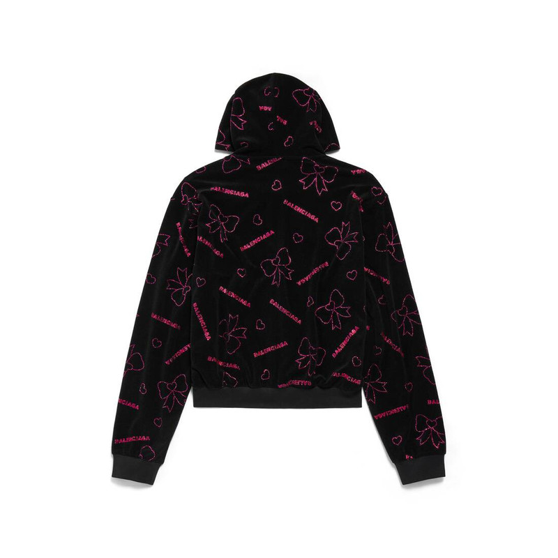 BALENCIAGA Women's Handrawn Bows Zip-up Hoodie Small Fit in Black outlook