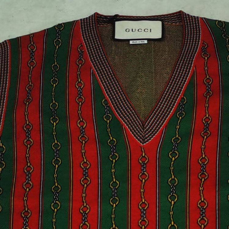 Gucci Horsebit Chain Print V-Neck Vest 'Red Green' 562950-XKAKW-6527 - 5
