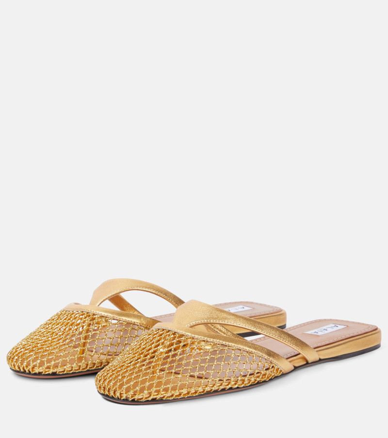 net-panelled 가죽 mules 4