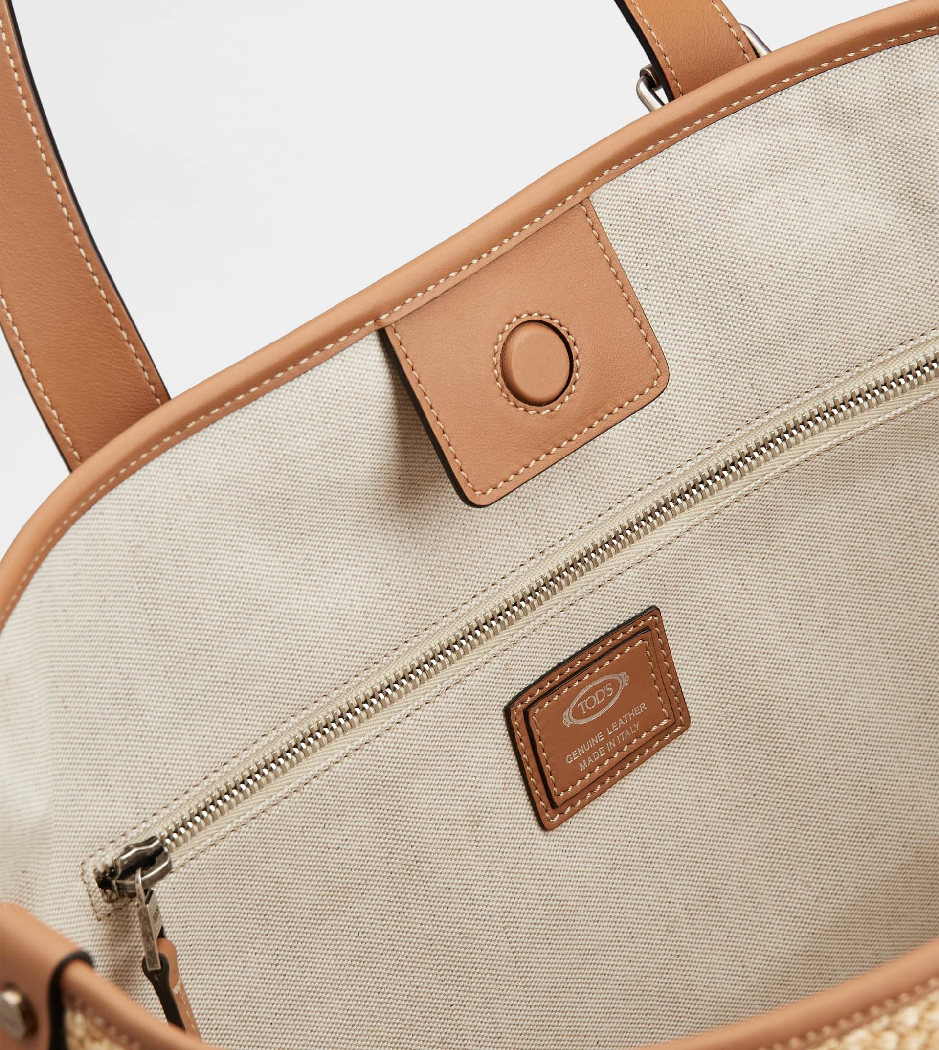 SHOPPING BAG IN CORD AND LEATHER MEDIUM - BEIGE, OFF WHITE - 4