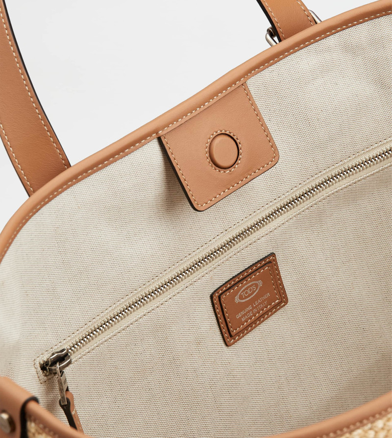 SHOPPING BAG IN CORD AND LEATHER MEDIUM - BEIGE, OFF WHITE 4