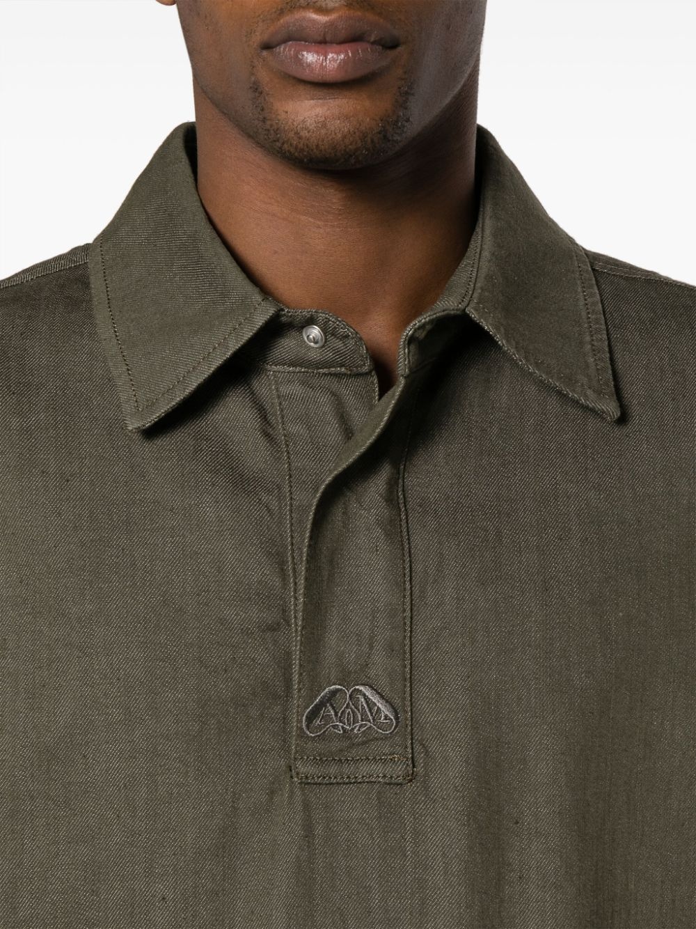embroidered-logo denim polo shirt - 5
