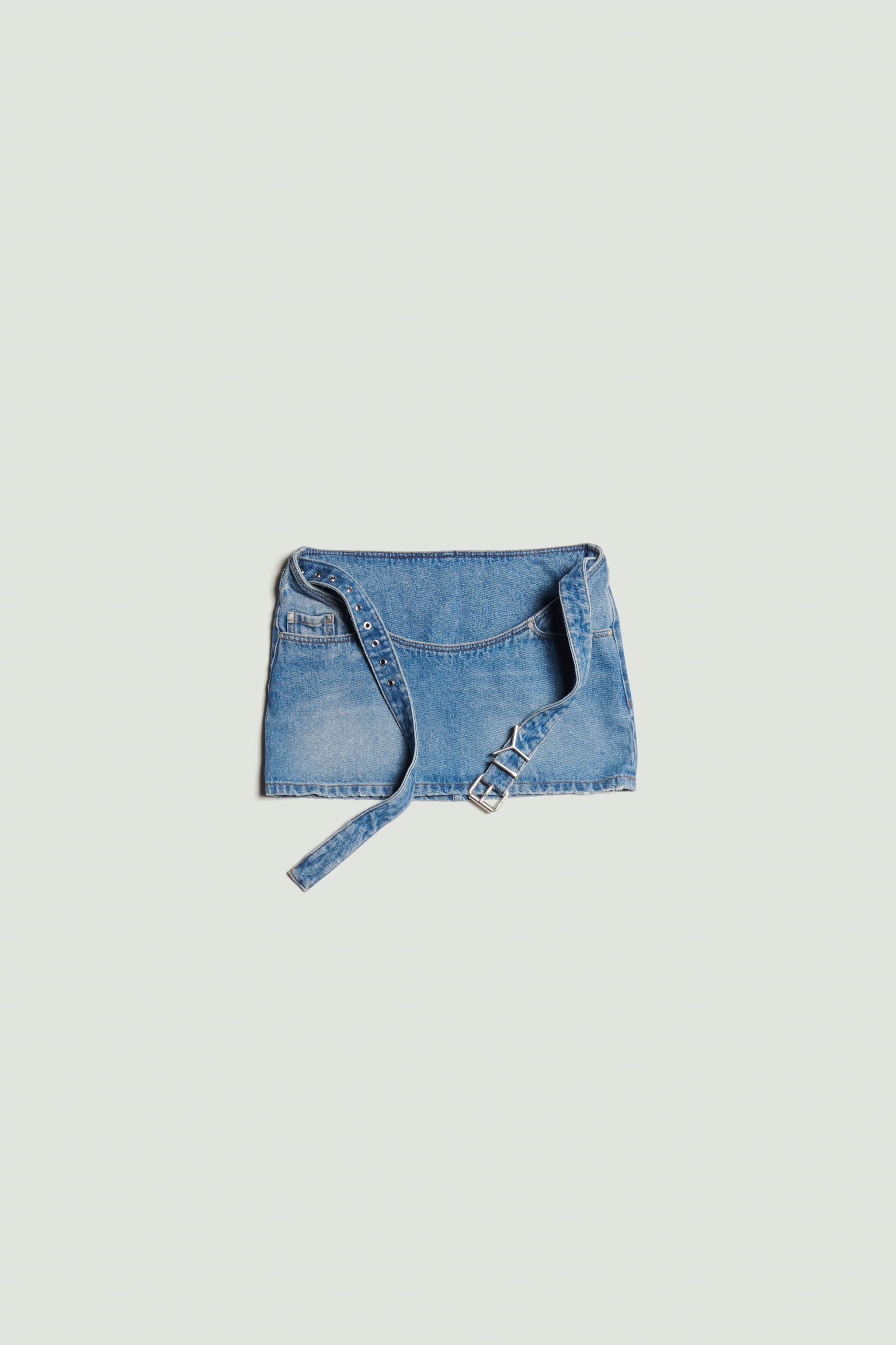 Y Belt Arc Denim Mini Skirt - 6