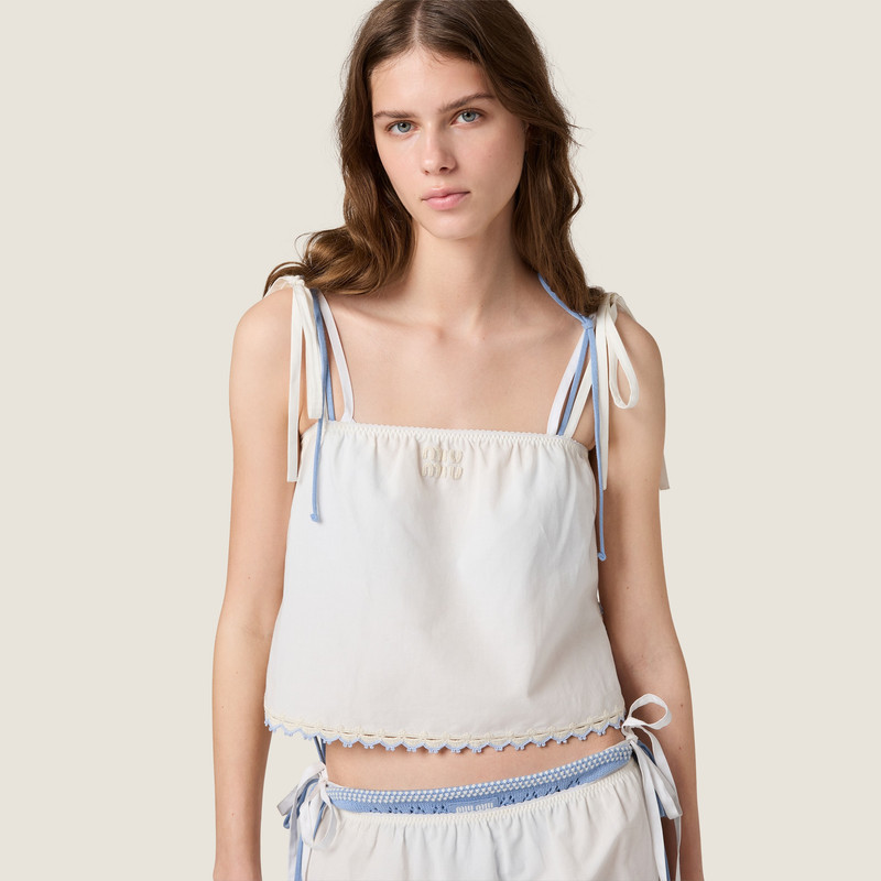 Embroidered slubbed poplin top 5