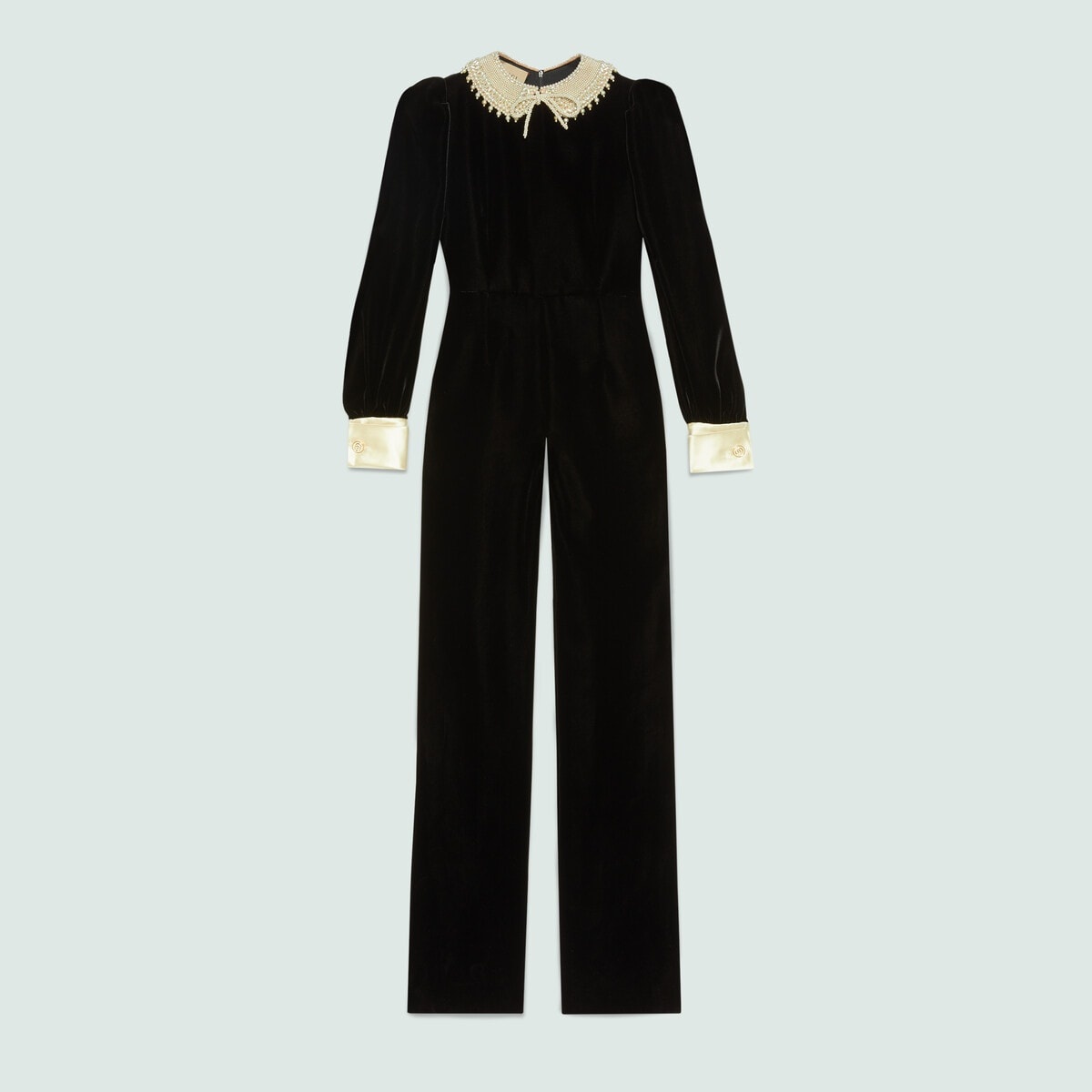 Silk viscose jumpsuit with resin pearls - 1
