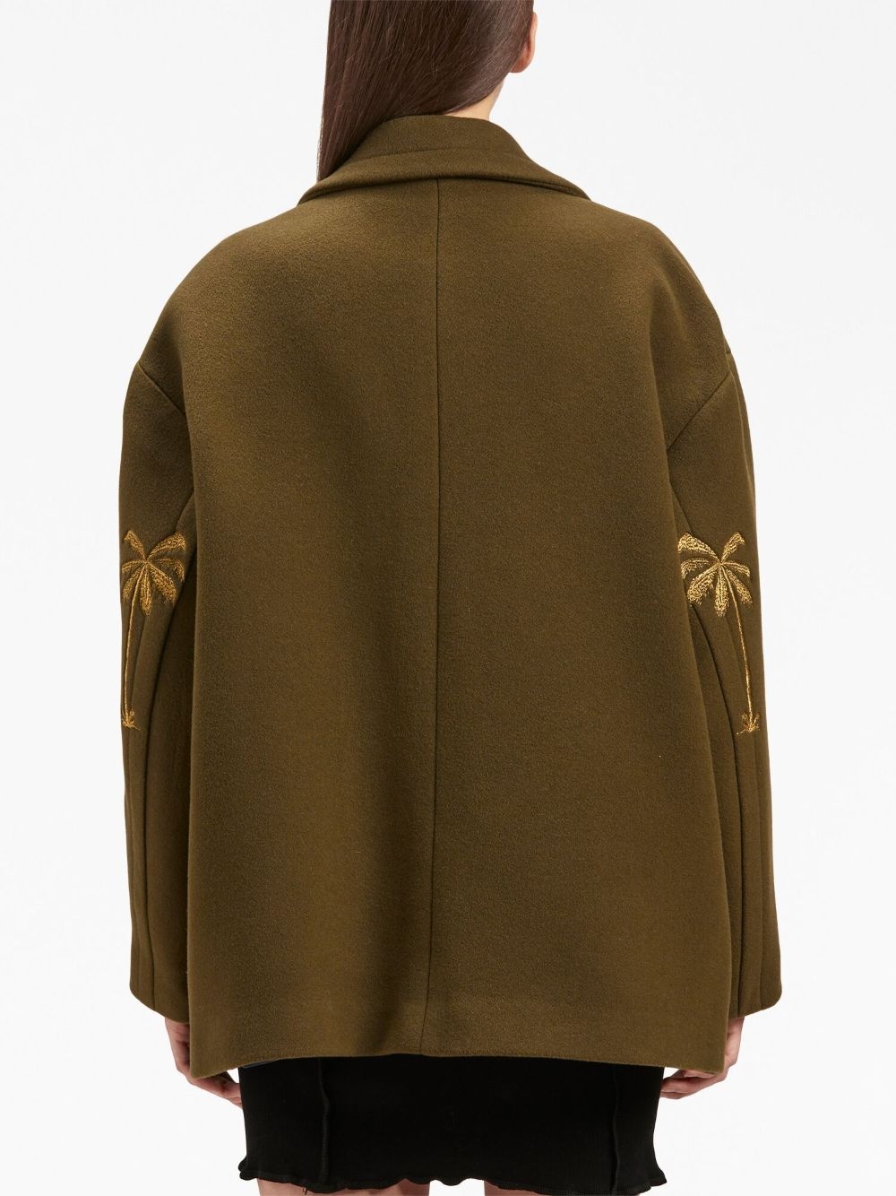 palm-embroidery double-breasted coat - 5