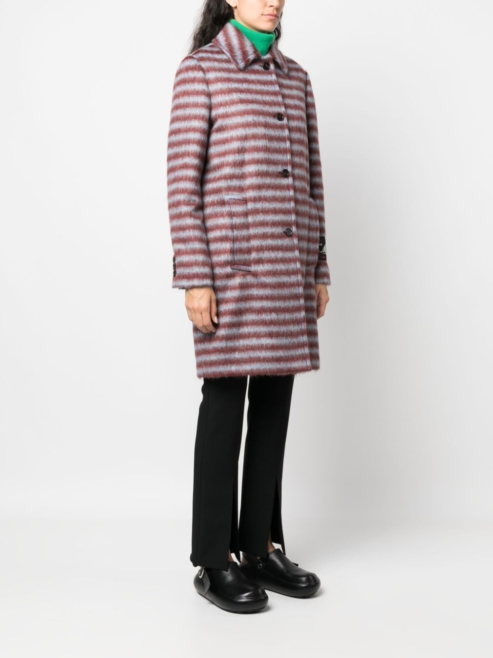 brushed striped single-breasted coat - 3