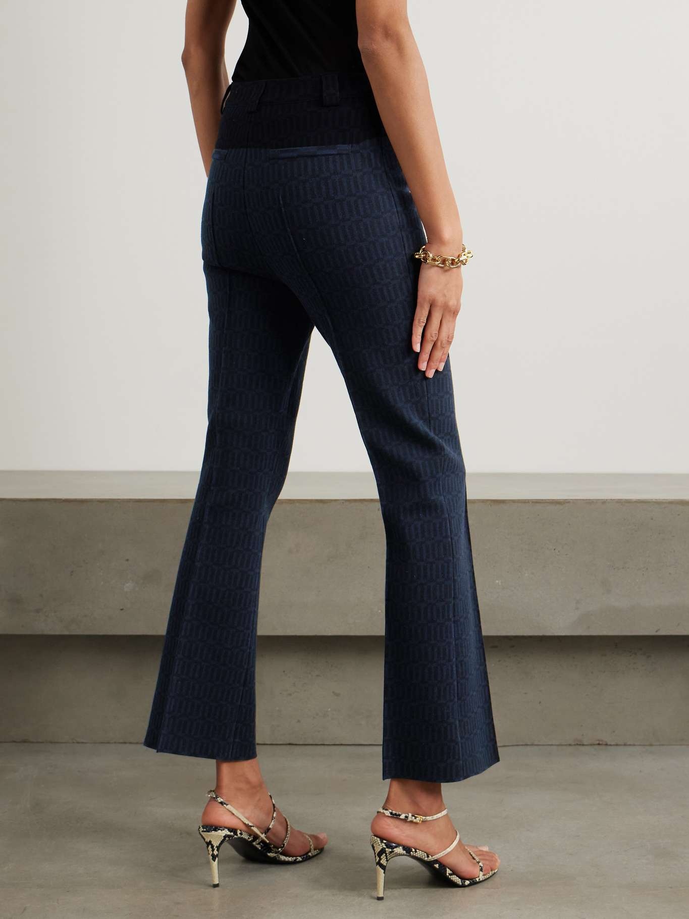 Charlie cotton-blend jacquard slim-leg pants Navy - 3