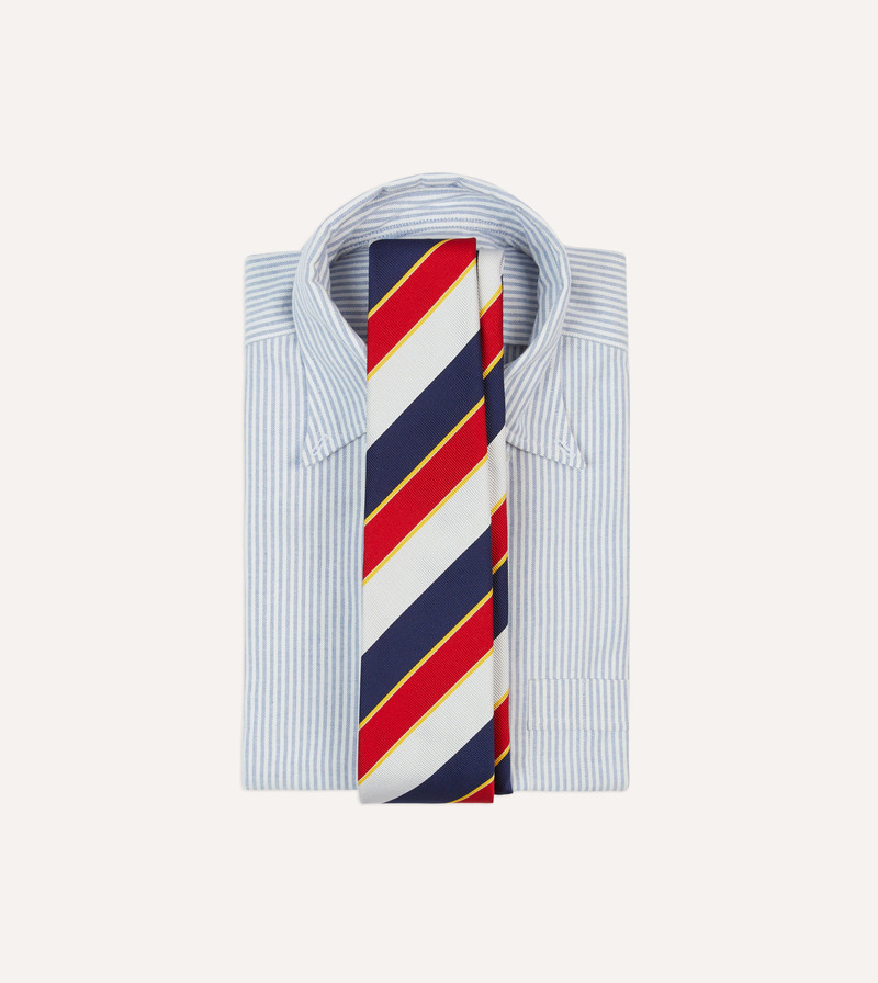 Drake's Navy, Red and White Block Stripe Repp Silk Tipped Tie outlook