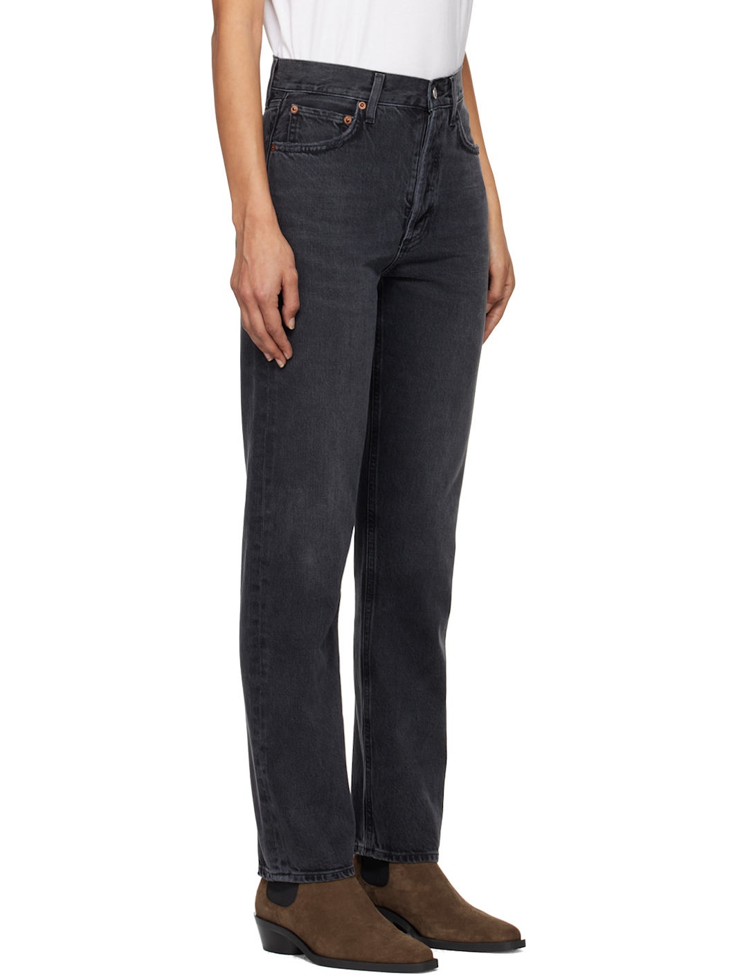 Black 90's Pinch Waist High Rise Straight Jeans - 2