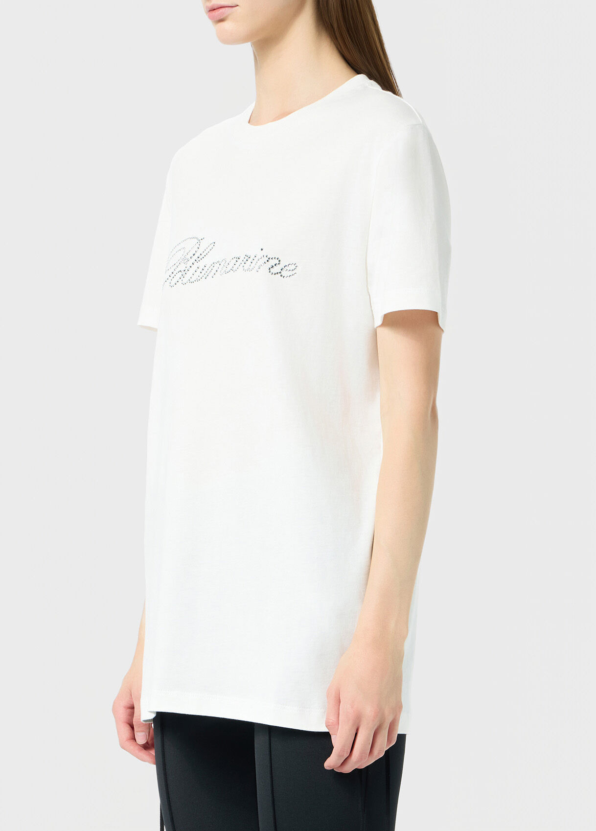 JERSEY T-SHIRT WITH BLUMARINE LOGO EMBROIDERY IN RHINESTONES - 4