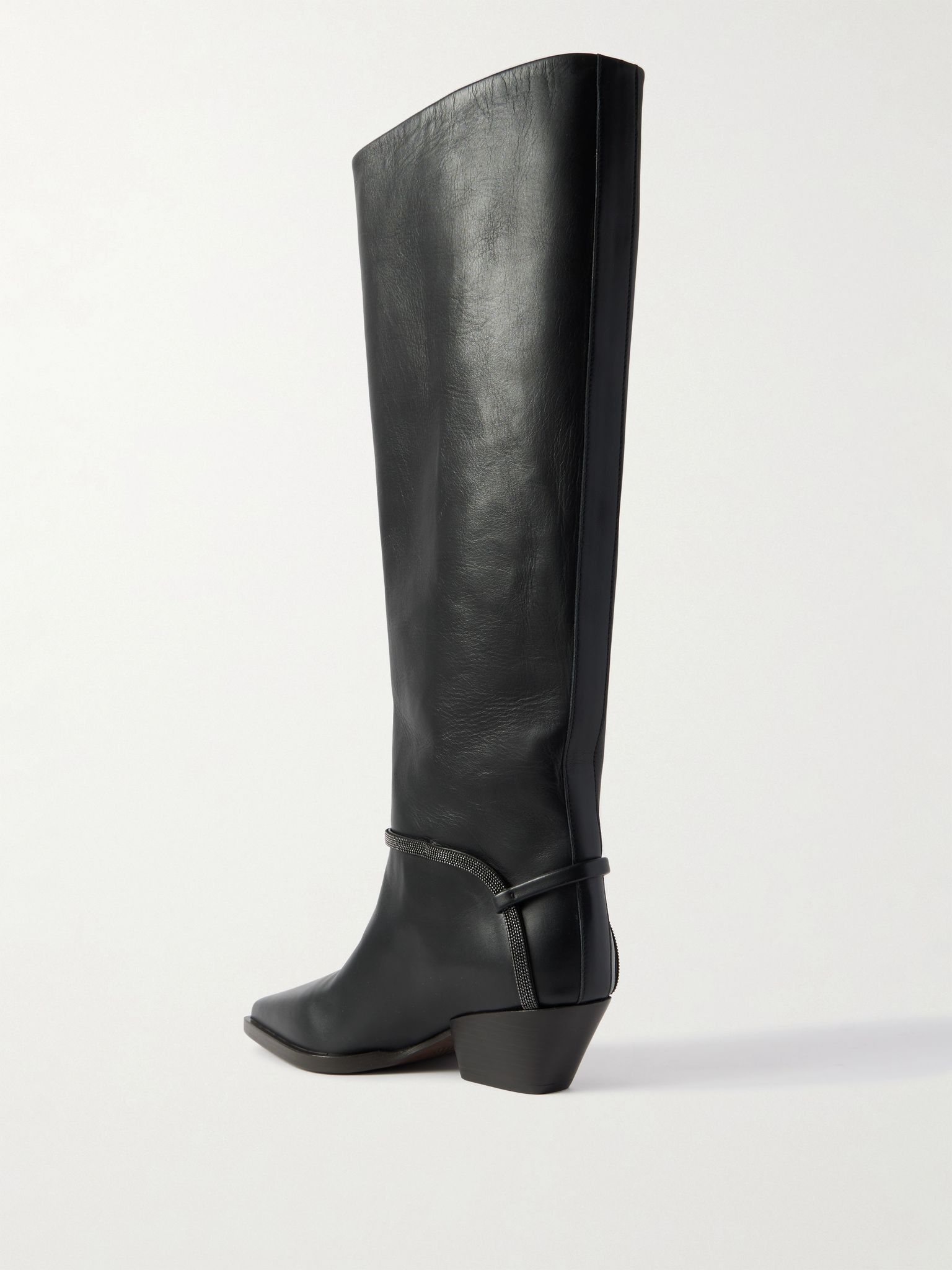 Bead-embellished leather knee boots Black - 3