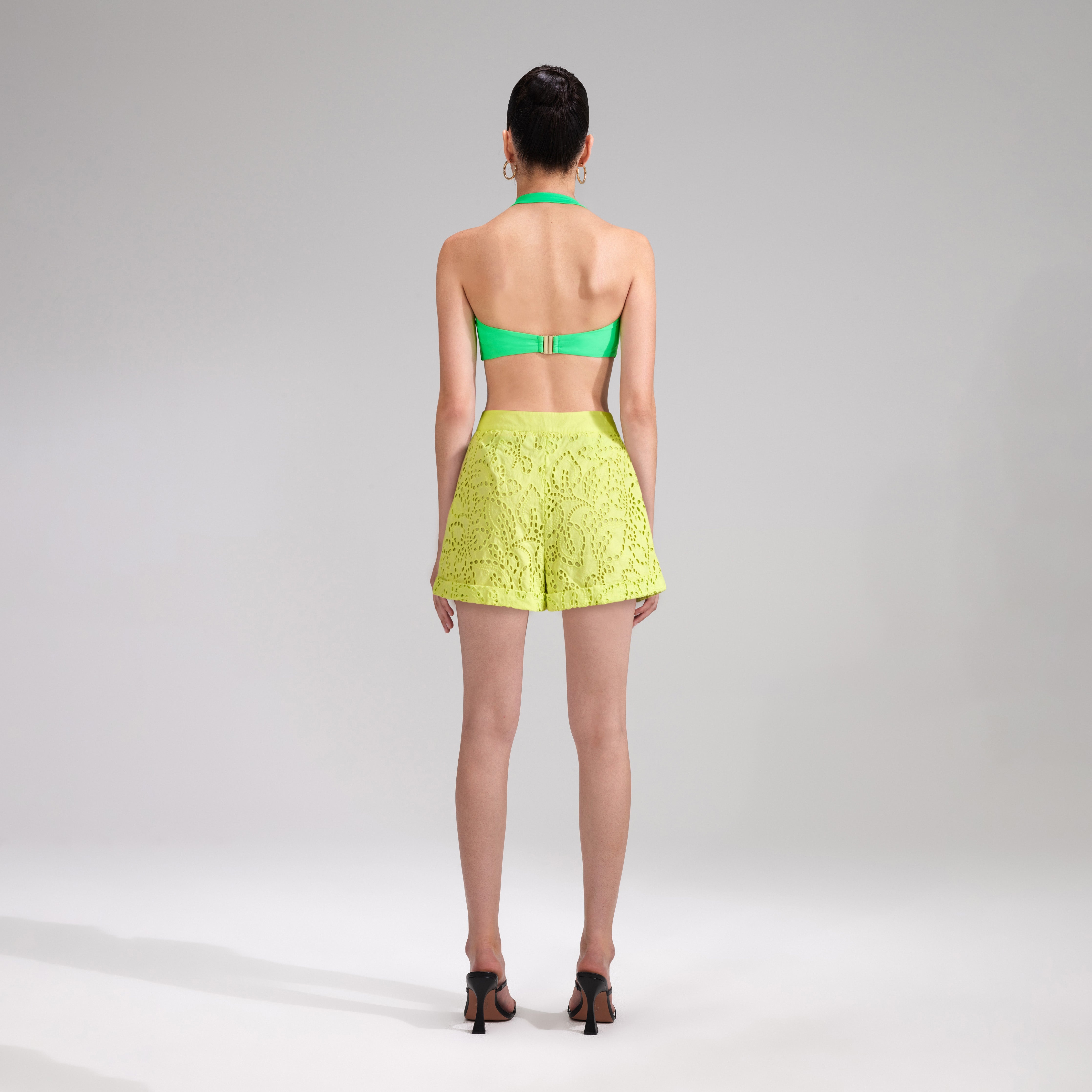 Lime Broderie Shorts - 3