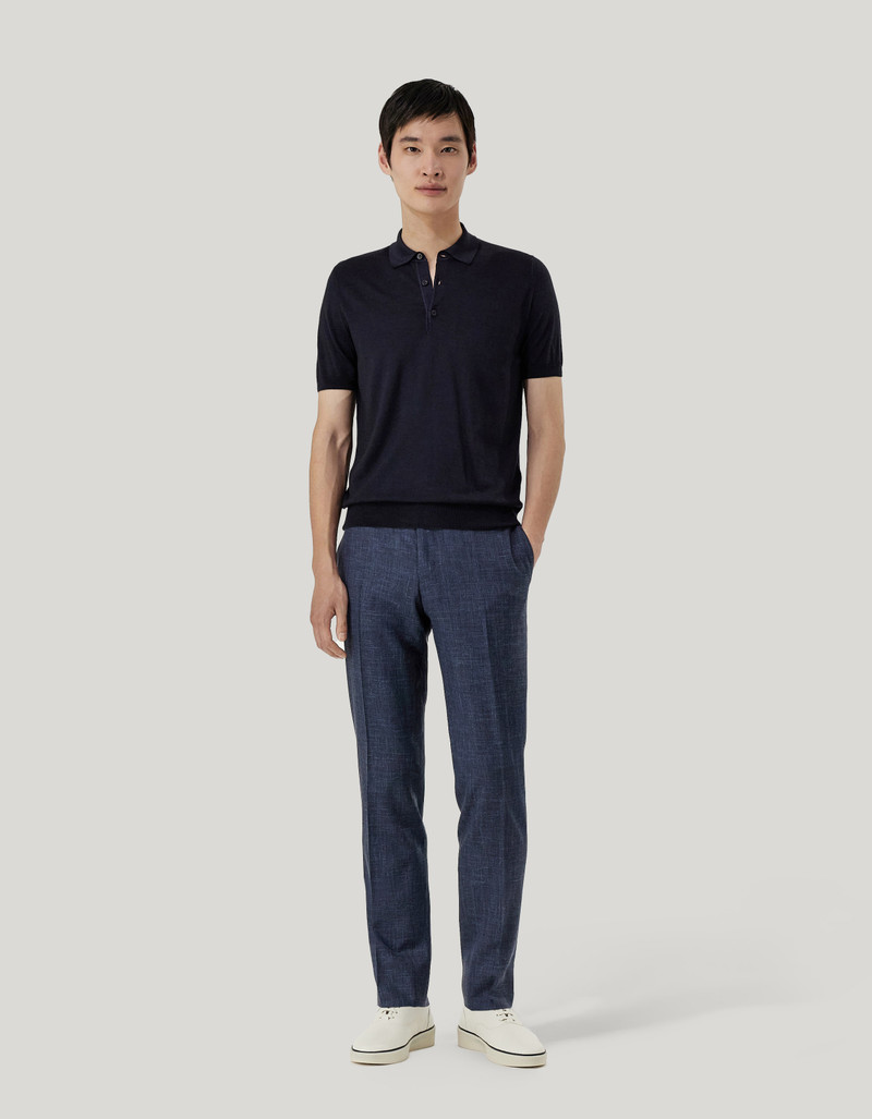 Canali CANALI NUVOLA DARK NAVY POLO SHIRT IN WOOL AND SILK outlook