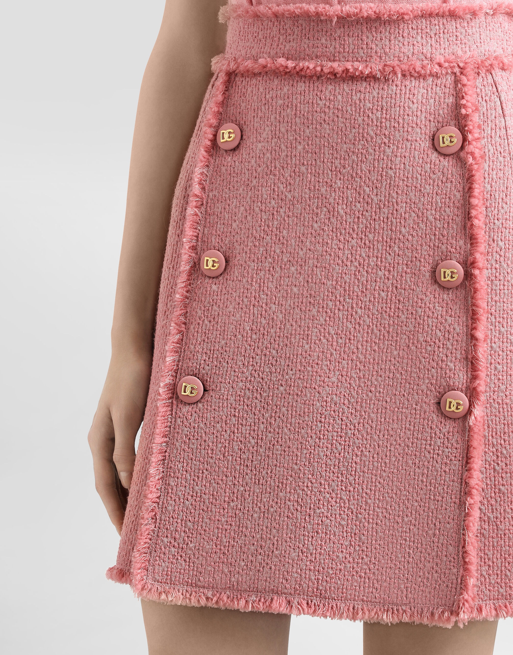Short raschel tweed skirt with decorative DG logo buttons - 4