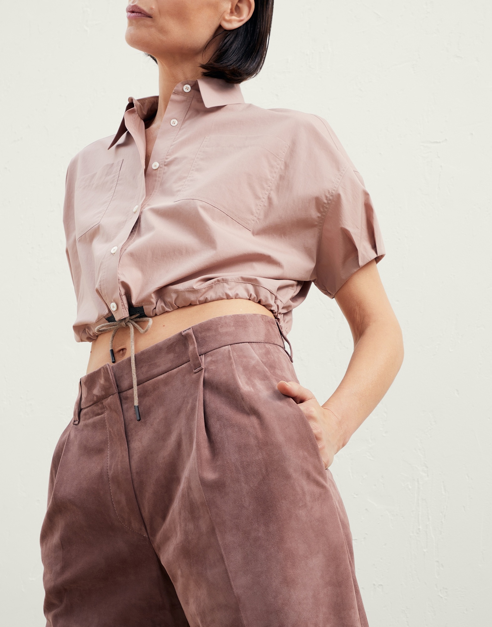 Suede tailored loose trousers - 3
