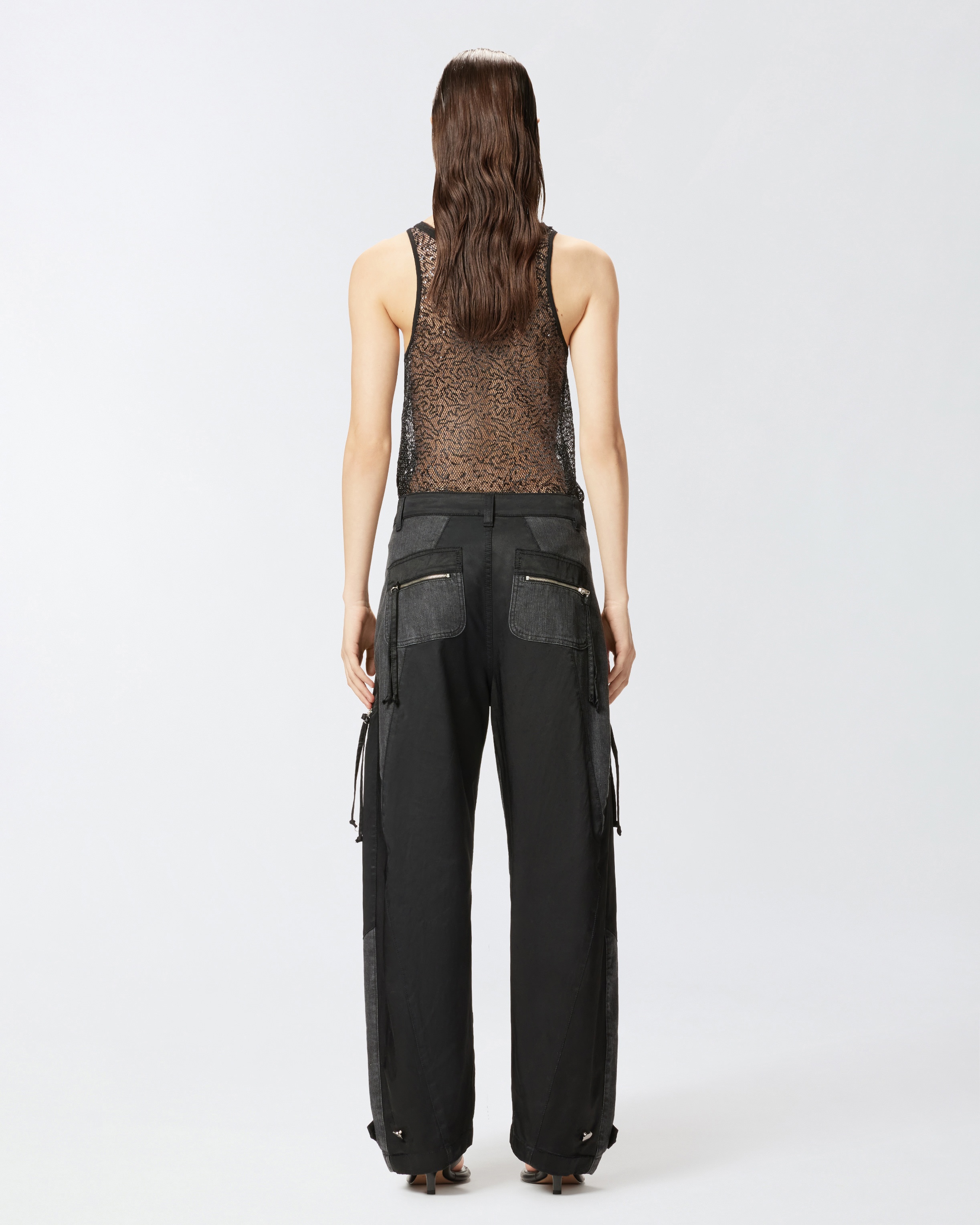P-PANTS IN BLACK DENIM AND SATIN WITH ZIP - 5