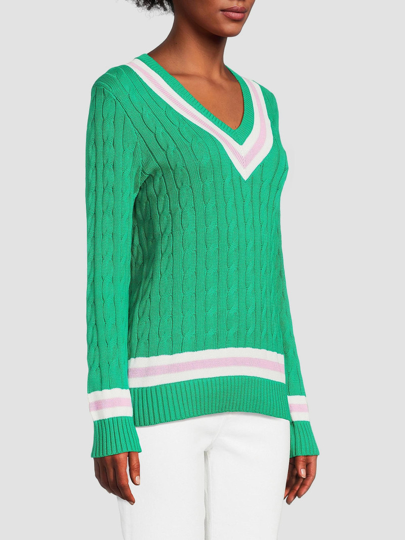 Women's Brockton Striped Cotton Cable-Knit Sweater - Kitts Green Pink Bliss 4