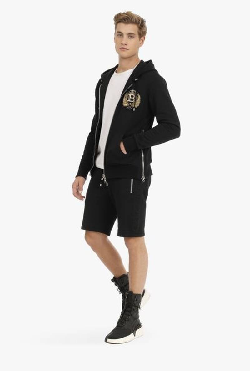 Balmain Black cotton shorts with embossed black Balmain logo outlook