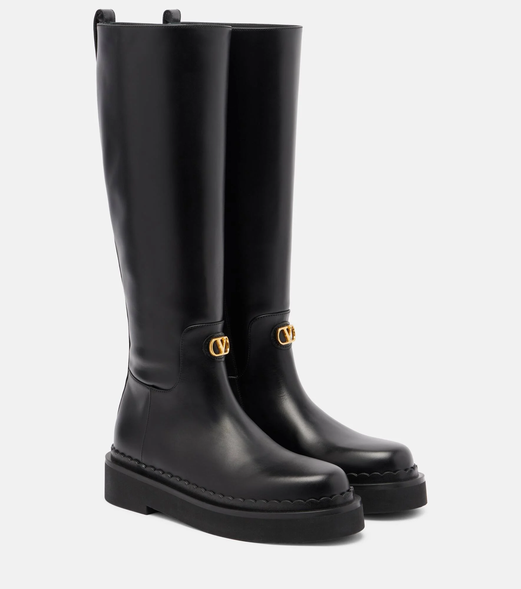 VLogo leather knee-high boots - 1