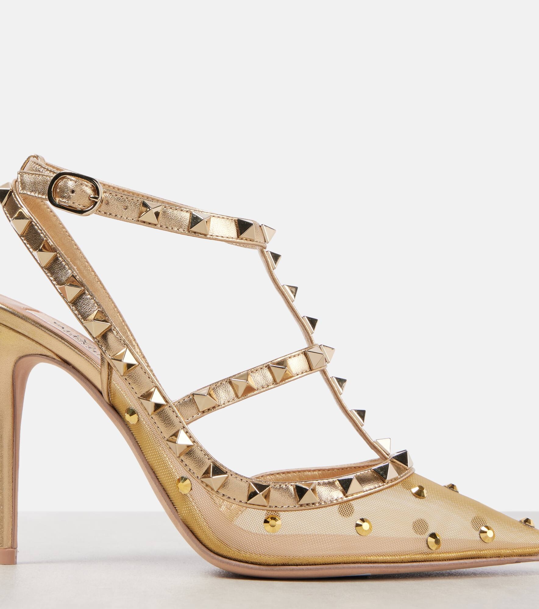 Rockstud mesh and leather pumps - 6