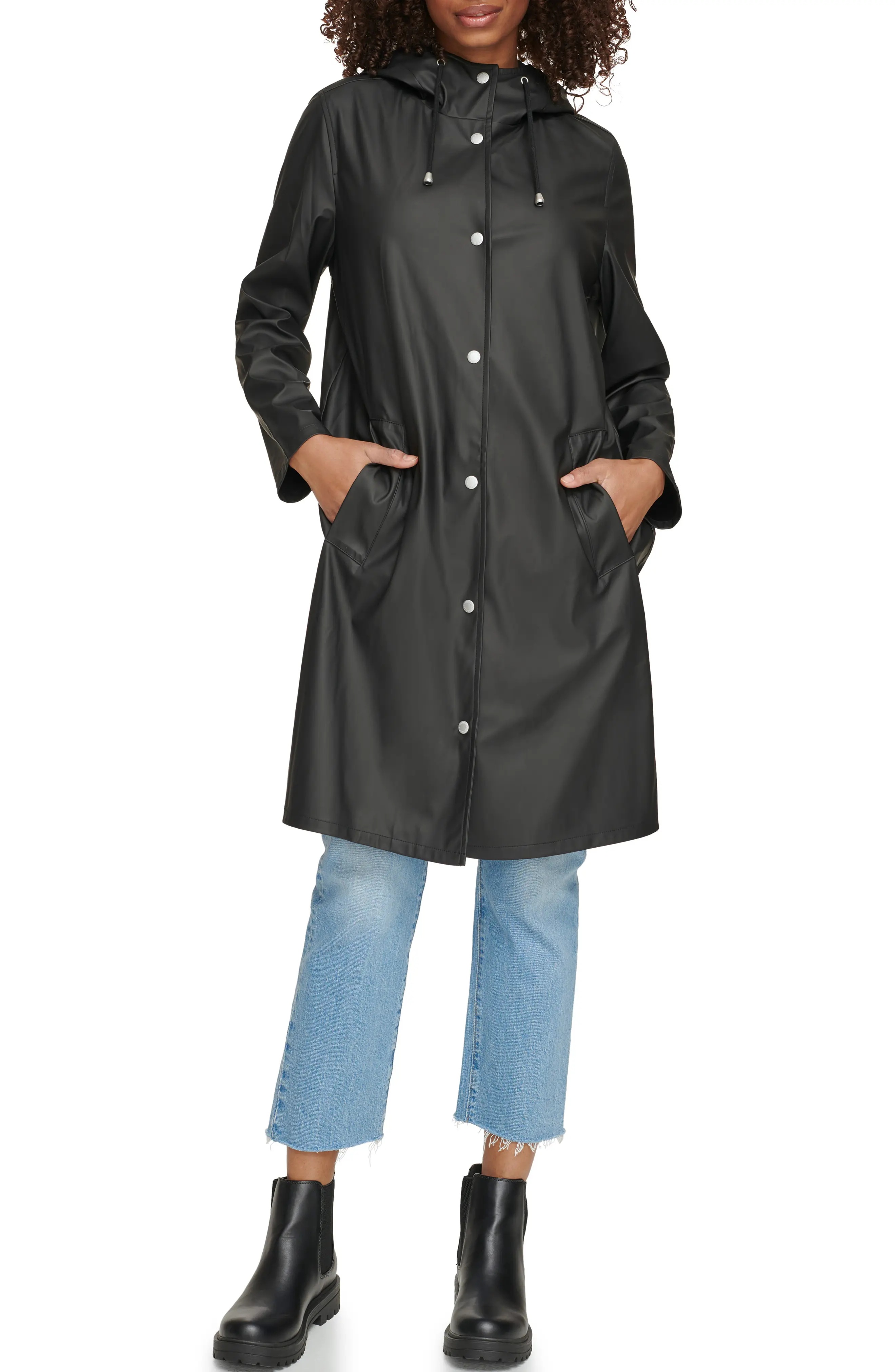 Water Resistant Hooded Long Rain Jacket - 5