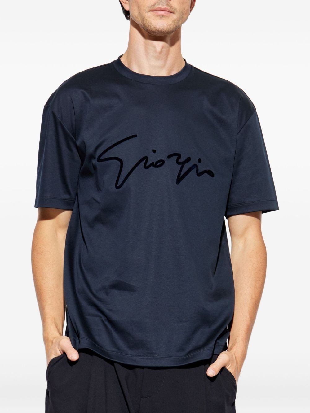signature-embroidered cotton T-shirt - 3