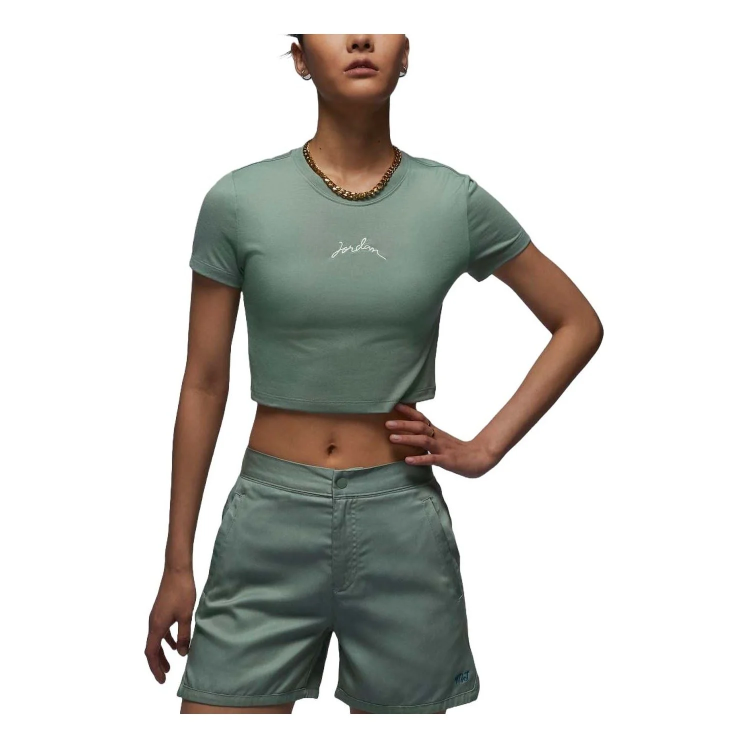 (WMNS) Air Jordan Graphic Slim Fit Crop T-shirt Asia Sizing 'Light Green' FN5721-304 - 1