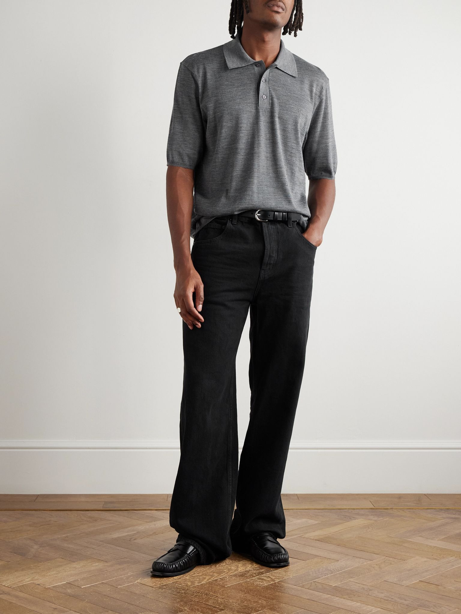 Cassandre Logo-Embroidered Wool Polo Shirt Gray - 2