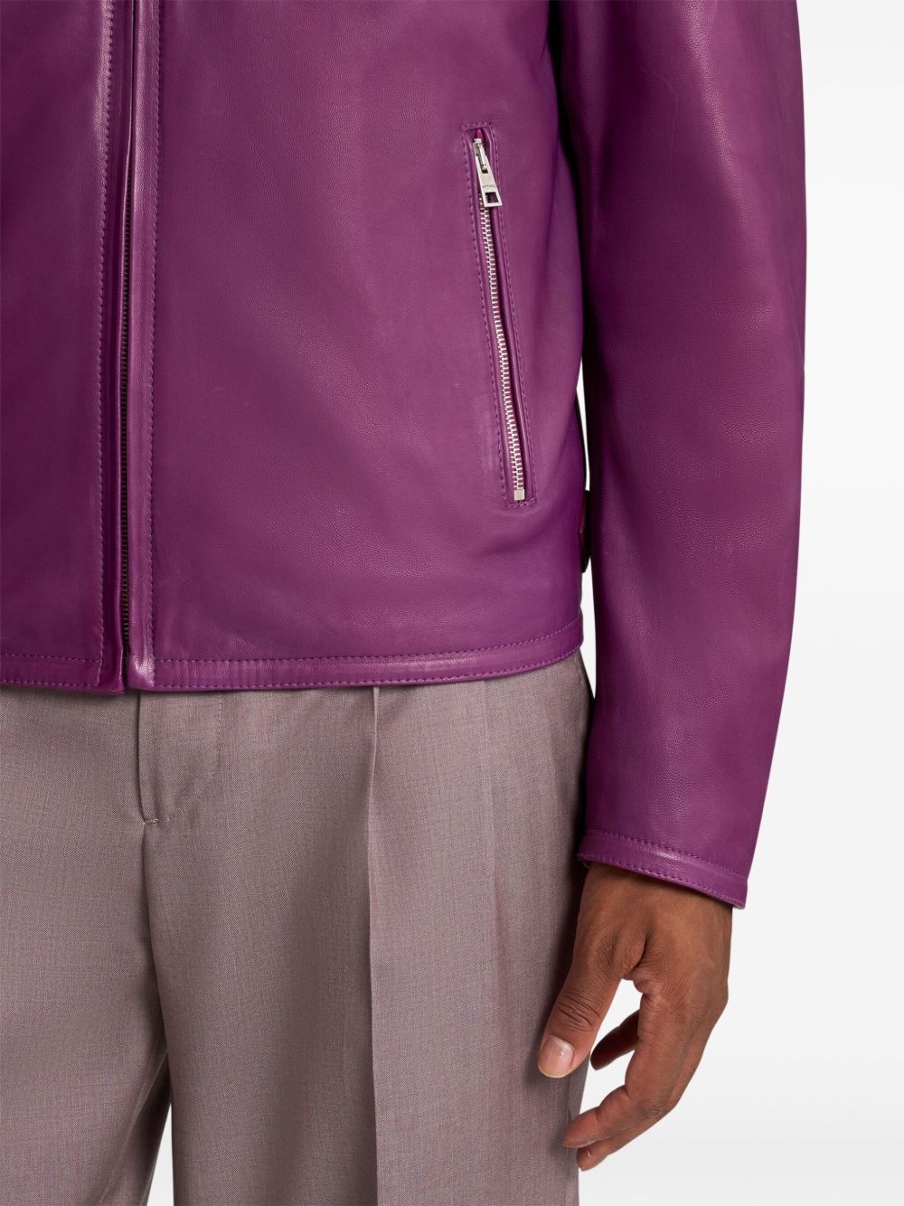 logo leather jacket - 4