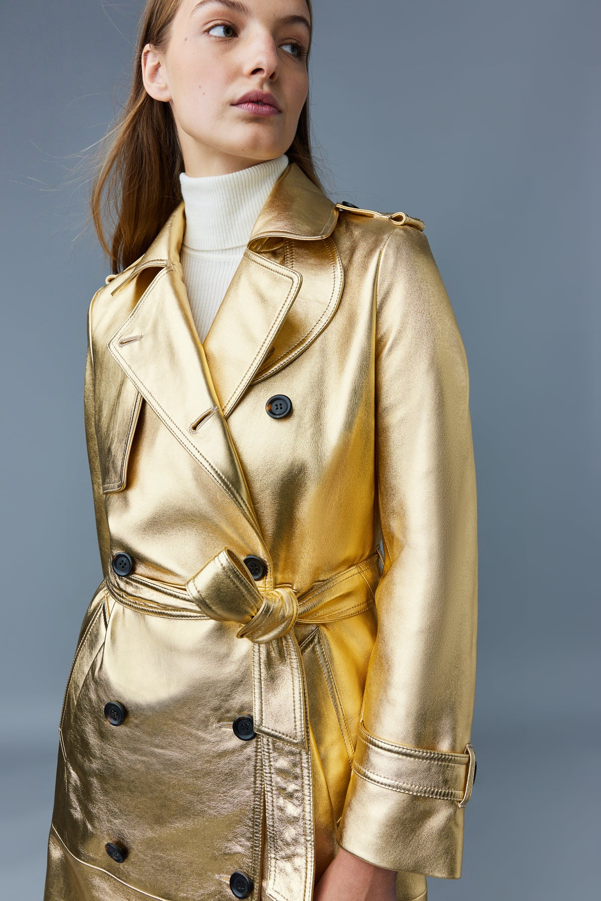 GAEL (R) leather trench coat with belt - 6