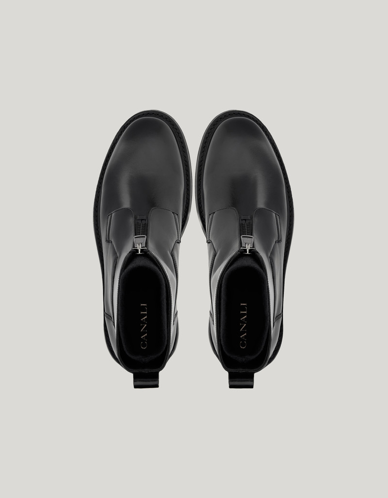 BLACK SMOOTH CALFSKIN ANKLE BOOT WITH ZIPPER AND KNIT SOCK 4