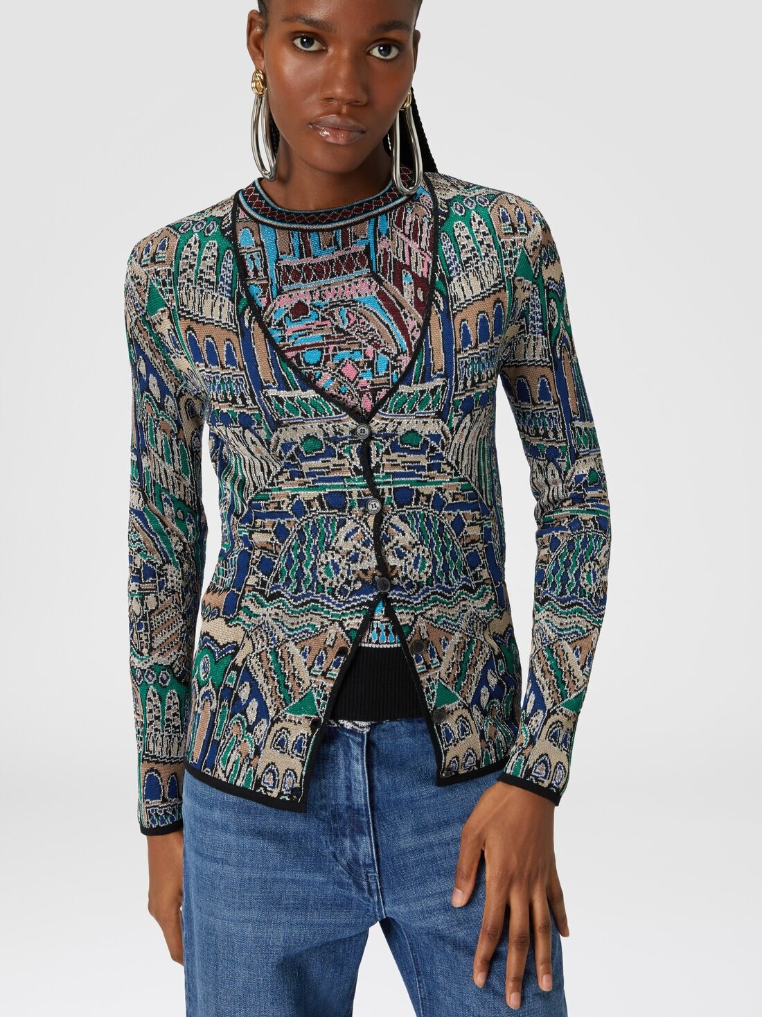 Viscose and wool lamé cardigan with Venezia motif - 4