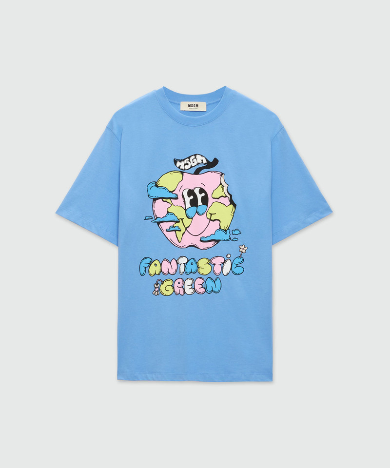 Organic cotton "Fantastic Green Burro Studio" light blue T-shirt 1