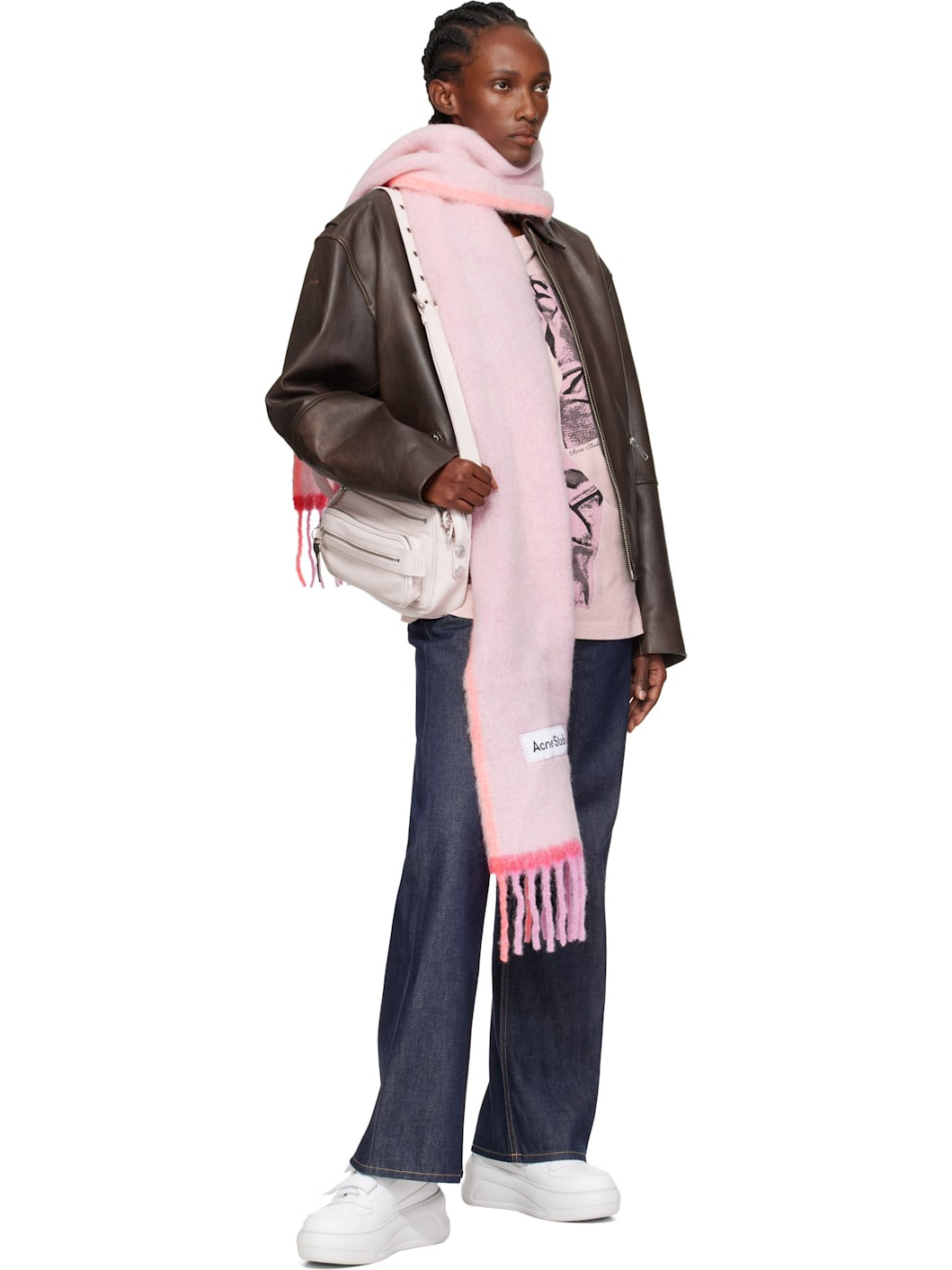 Pink Narrow Wool Mohair Scarf - 2