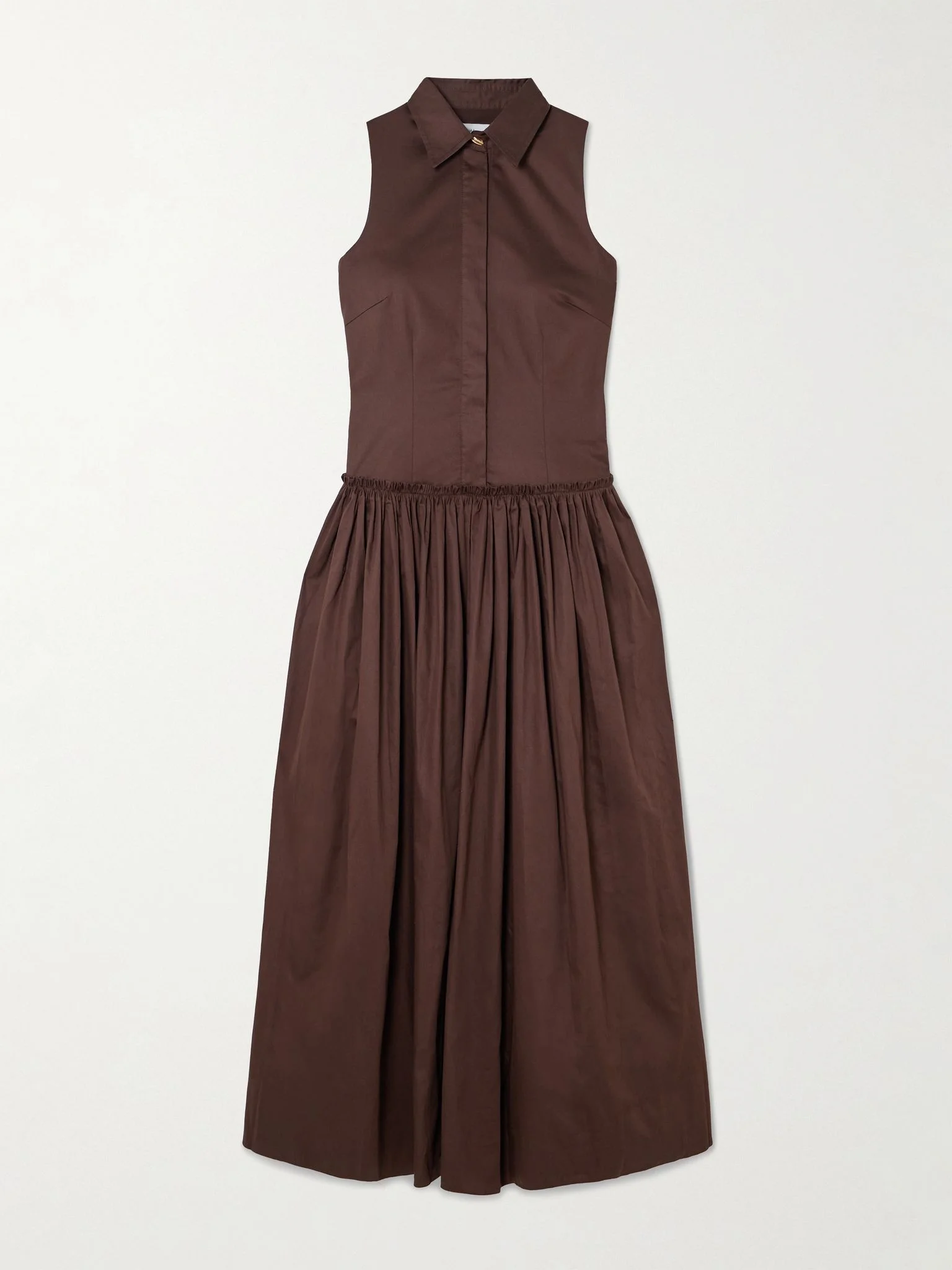 Sama gathered cotton-poplin maxi shirt dress Brown - 1