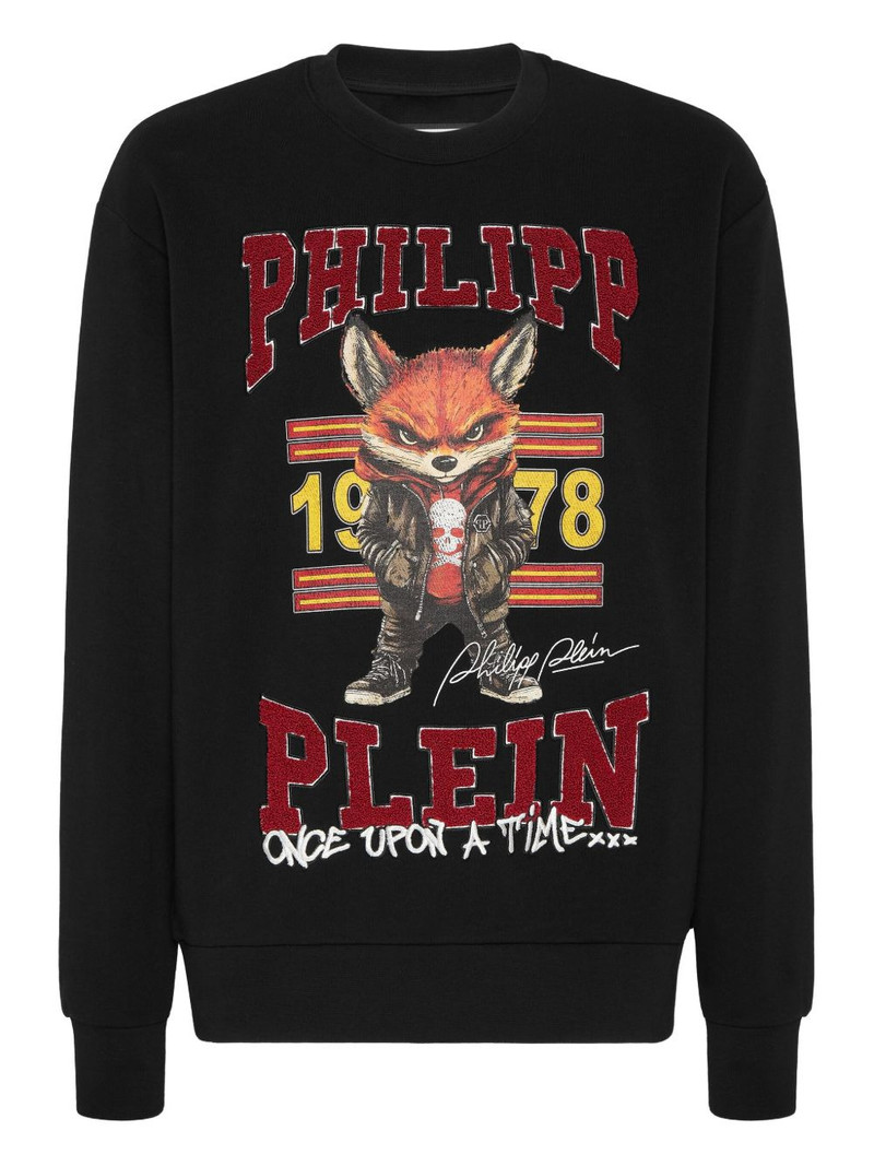 fox-print crew neck sweatshirt 1