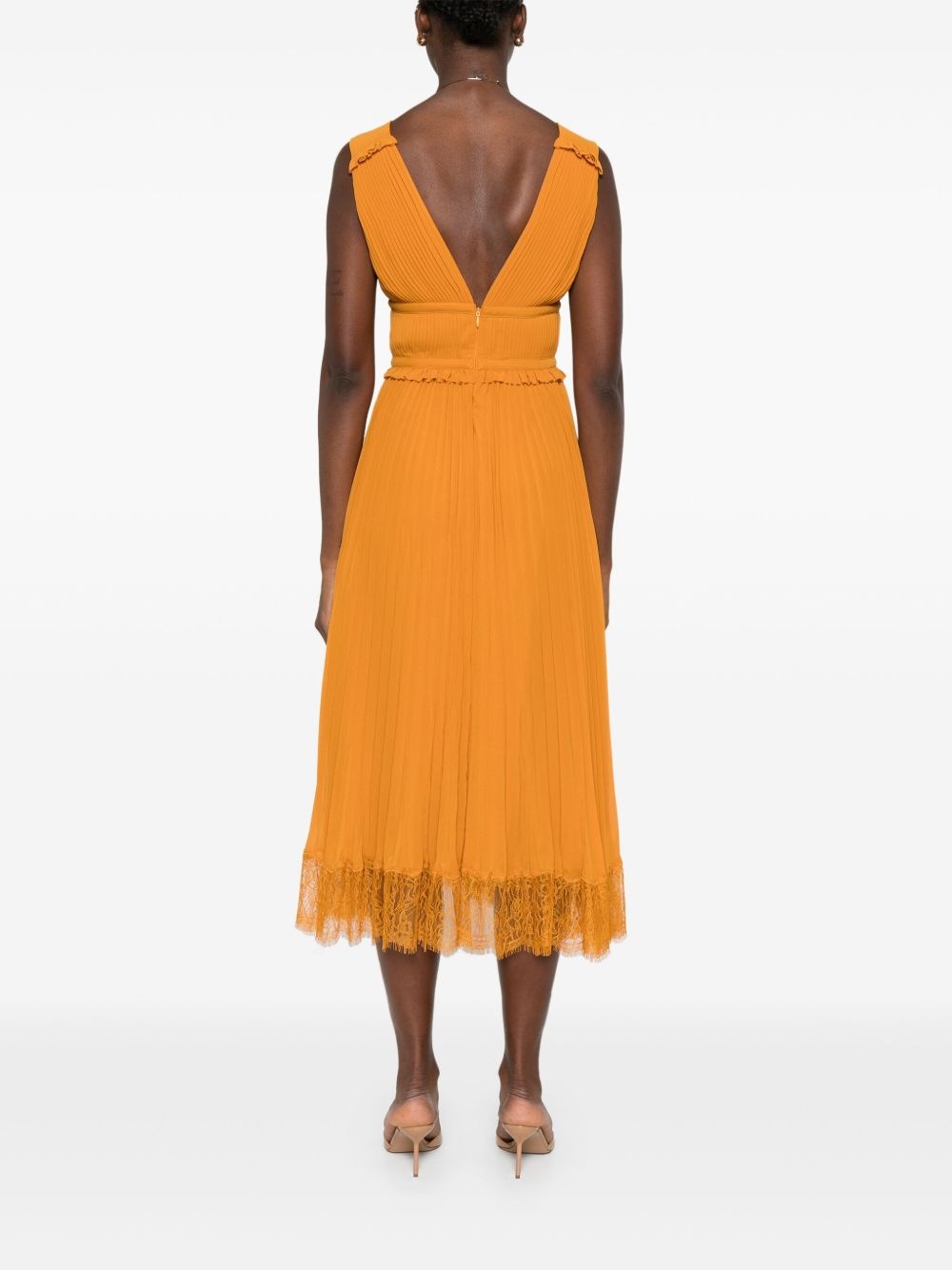 pleated lace-trimmed dress - 4