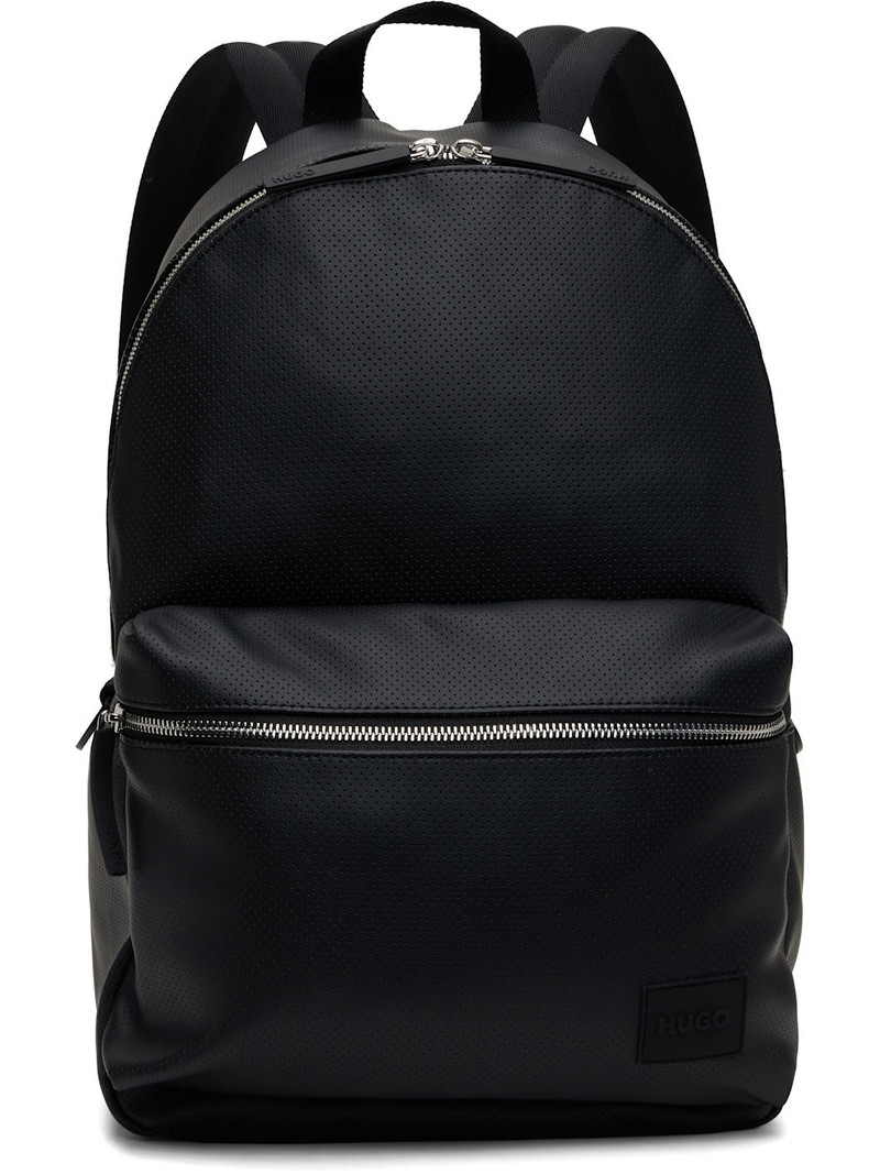 Black Perforated Faux Leather Backpack 1