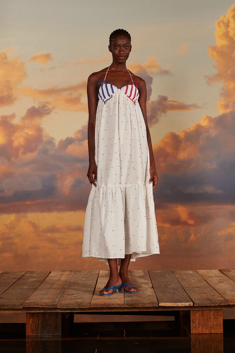 White Beaded Fishes Sleeveless Maxi Dress 1