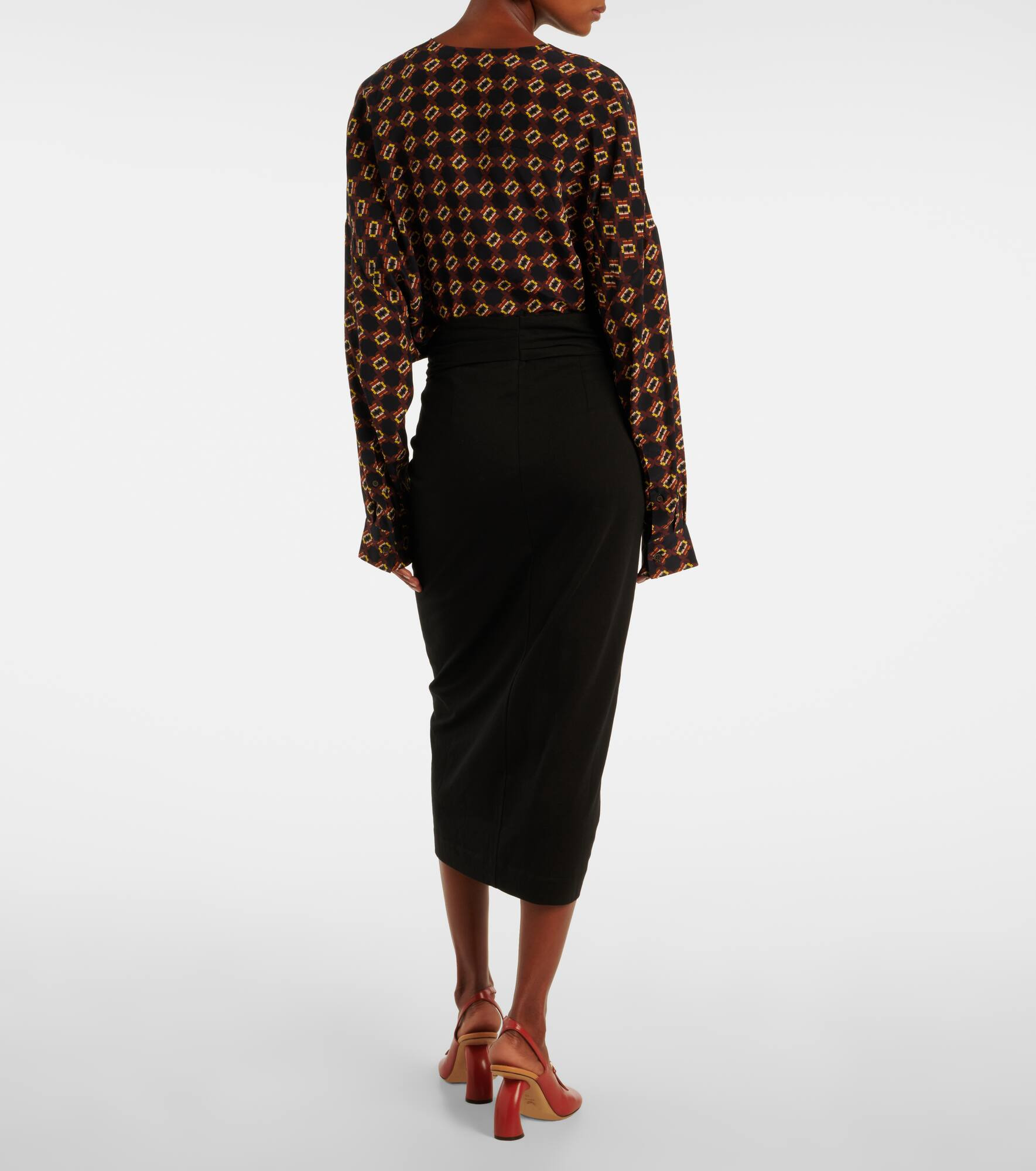 Gathered cotton jersey midi skirt - 3