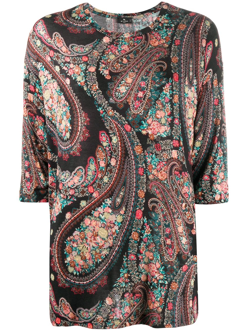 paisley print elbow-sleeved T-shirt - 1