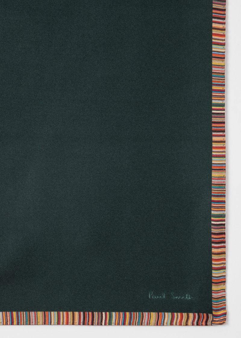 Dark Green 'Signature Stripe' Silk Pocket Square 3